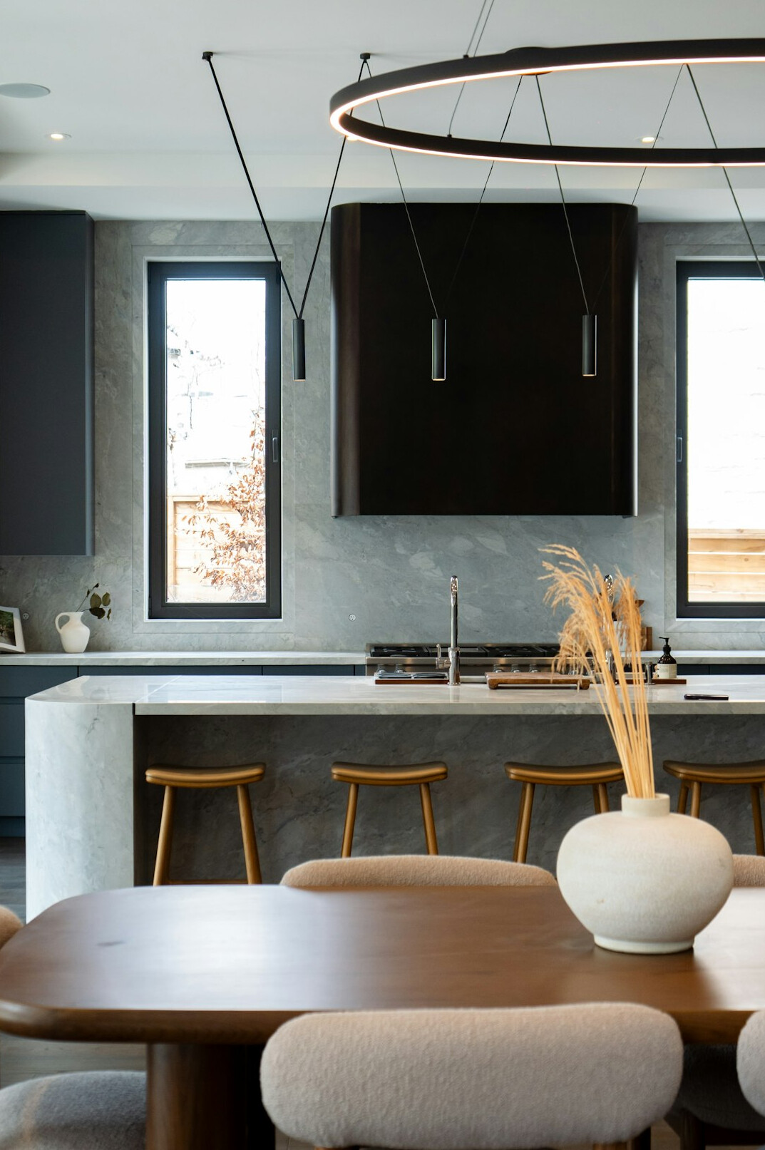 luxury kitchen with marble island